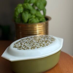 Pyrex Ovenproof Casserole Dish Vintage Olive Green Cookware  Heirloom Dinnerware